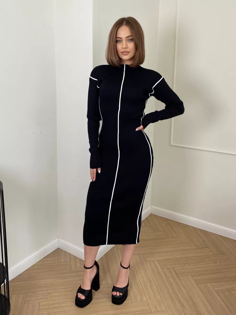 Damen elegantes Strickkleid mit sportlichem Reißverschluss und schmeichelndem Schnitt Heidi-Mode