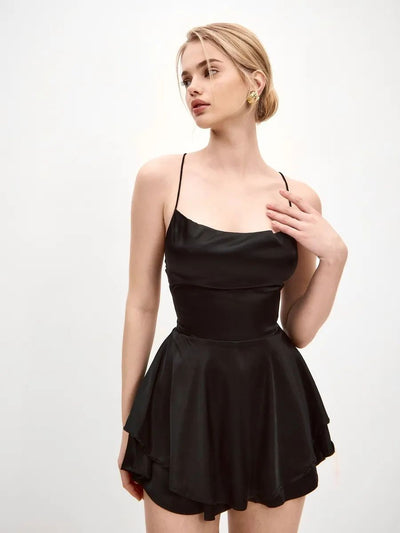 Damen elegantes Minikleid mit herzförmigem Ausschnitt und asymmetrischem Rock Heidi-Mode