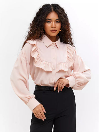 Damen elegantes Blusenshirt mit Rüschen und soften Baumwollstoff Heidi-Mode