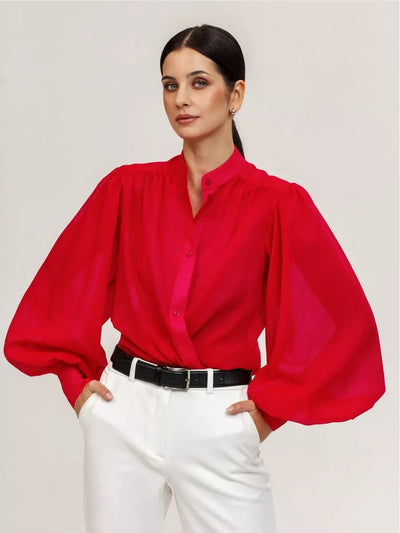 Damen Elegante Bluse mit voluminösen Puffärmeln und transparentem Stoff Heidi-Mode