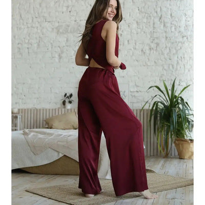 Damen eleganter Satin-Schlafanzug mit großzügigem Schnitt und feiner Textur Heidi-Mode