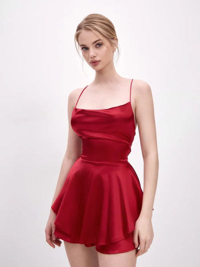Damen elegantes Minikleid mit herzförmigem Ausschnitt und asymmetrischem Rock Heidi-Mode