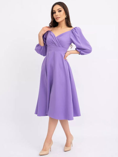 Damen Wickelkleid mit volumetrischen Ärmeln und elegantem V-Ausschnitt Heidi-Mode