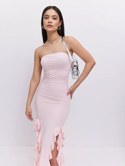 Damen figurbetontes Hochzeitskleid mit elegantem Rüschensaum und Raffungen Heidi-Mode