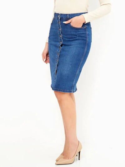 Damen Midirock mit Knopfdetails und seitlichem Schlitz Heidi-Mode