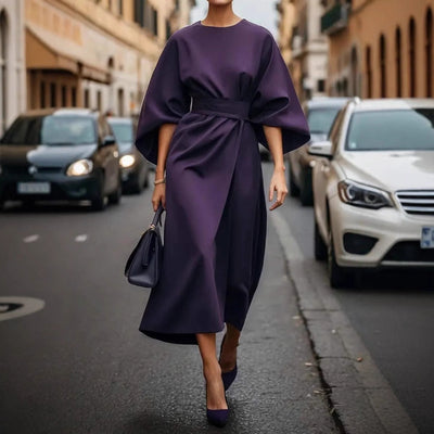 Damen elegantes Maxikleid mit oversized Ärmeln und tailliertem Gürtel Heidi-Mode