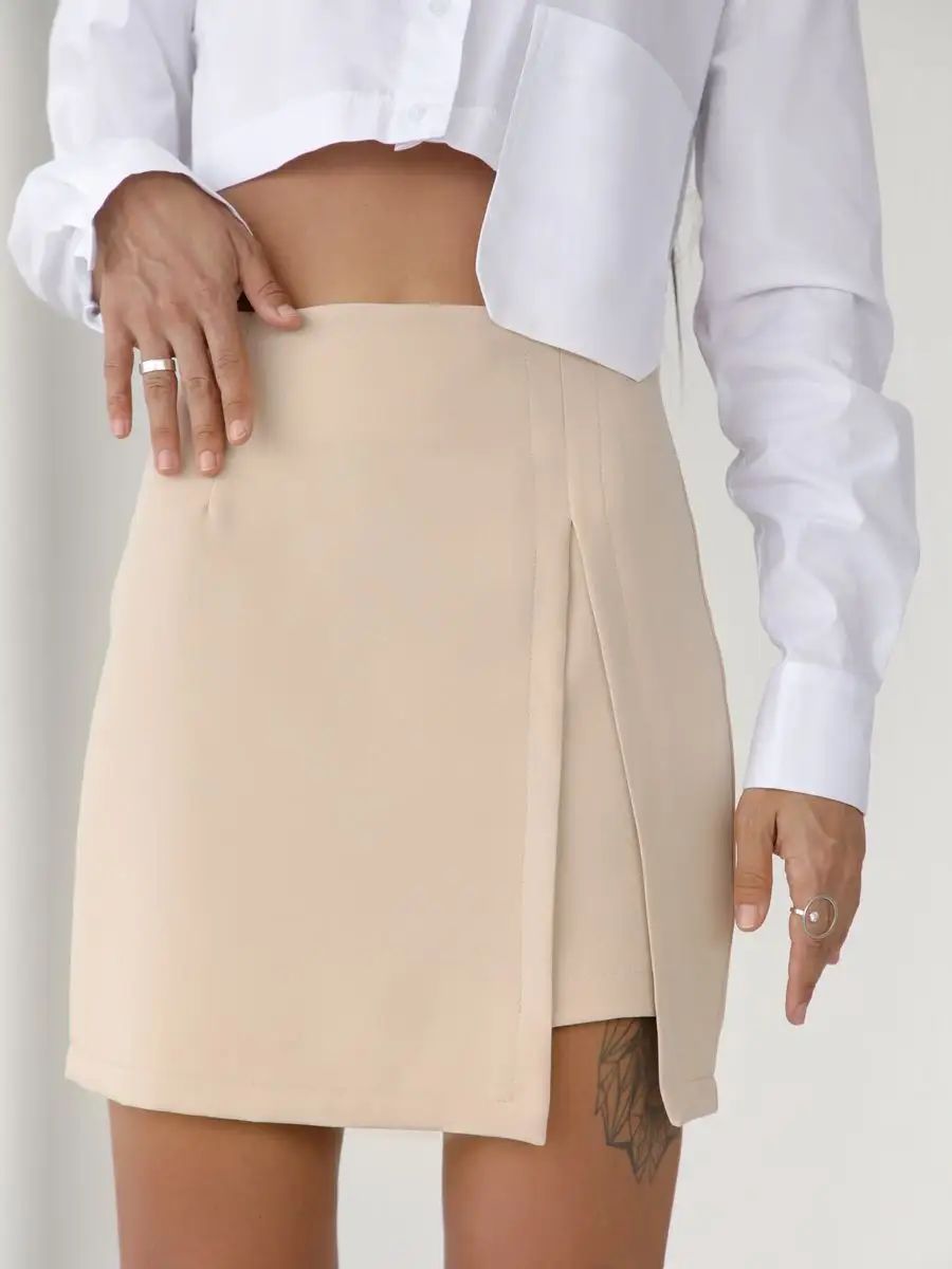 Damen modischer Minirock mit hoher Taille und seitlichem Schlitz Heidi-Mode