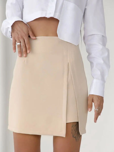 Damen modischer Minirock mit hoher Taille und seitlichem Schlitz Heidi-Mode