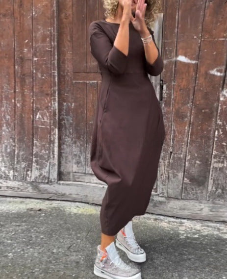 Damen elegantes Midi-Kleid mit asymmetrischem Schnitt und Rückenausschnitt Heidi-Mode