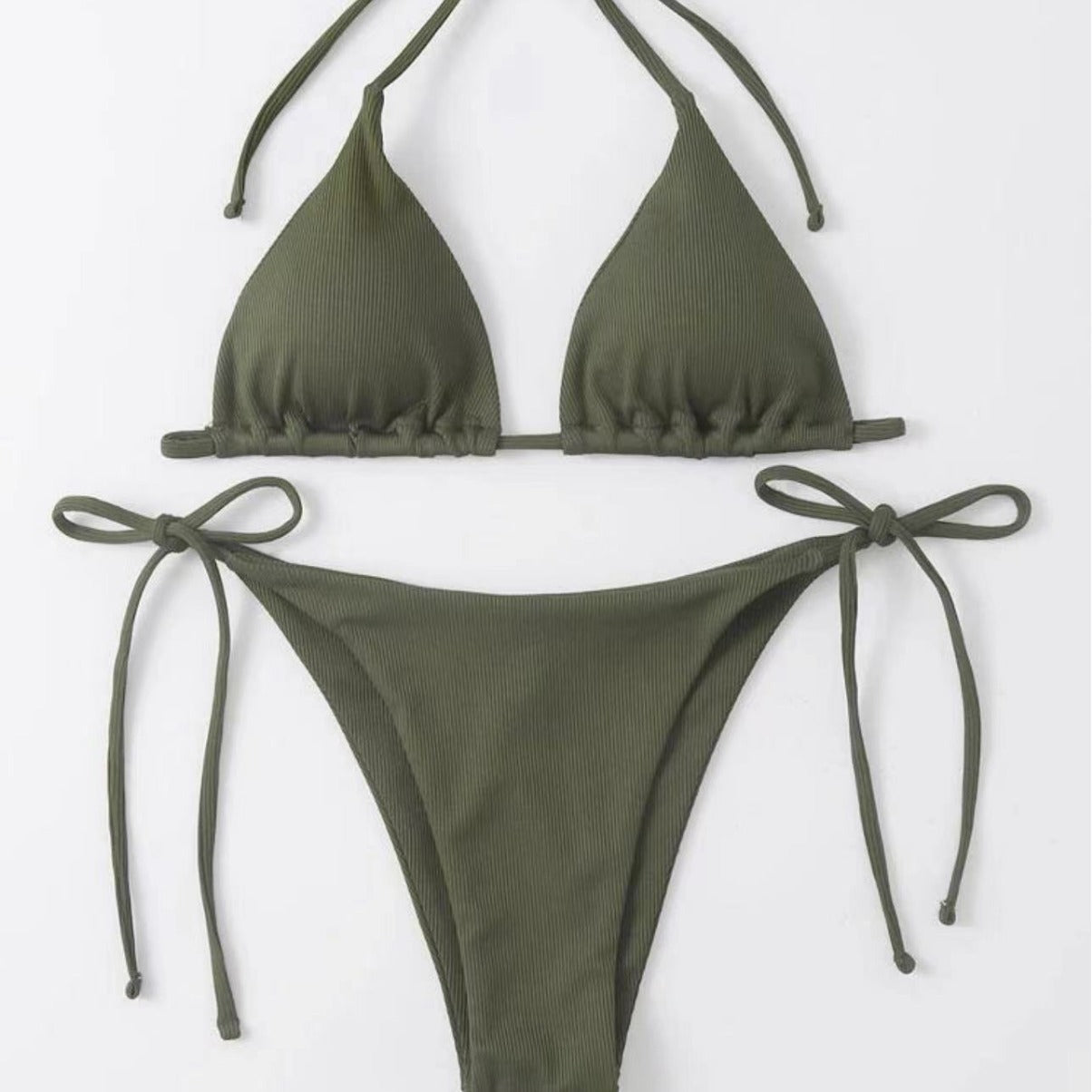 Damen Triangel-Bikini-Set mit verstellbaren Bindebändern und ribbed Design Heidi-Mode