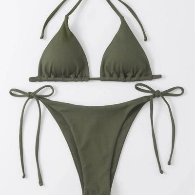 Damen Triangel-Bikini-Set mit verstellbaren Bindebändern und ribbed Design Heidi-Mode