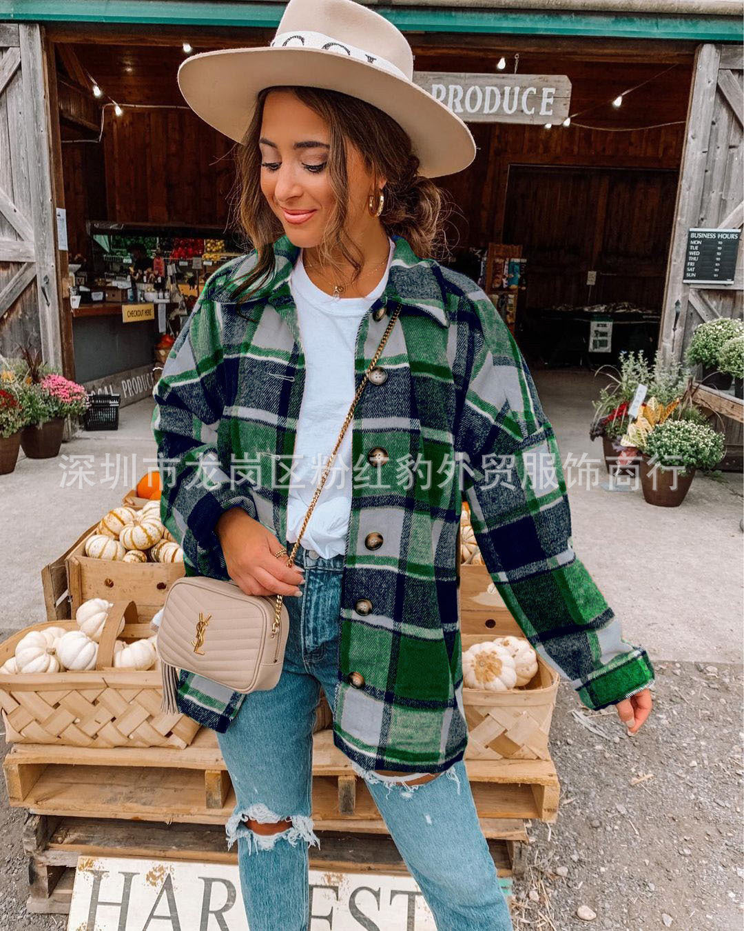 Damen Karierte Überwurfjacket im Casual-Style mit großen Knöpfen Heidi-Mode