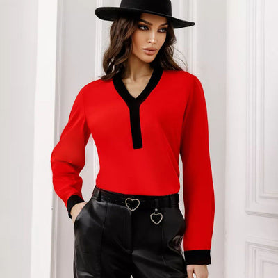 Damen elegantes Blusenoberteil mit modernen Kontrastdetails Heidi-Mode