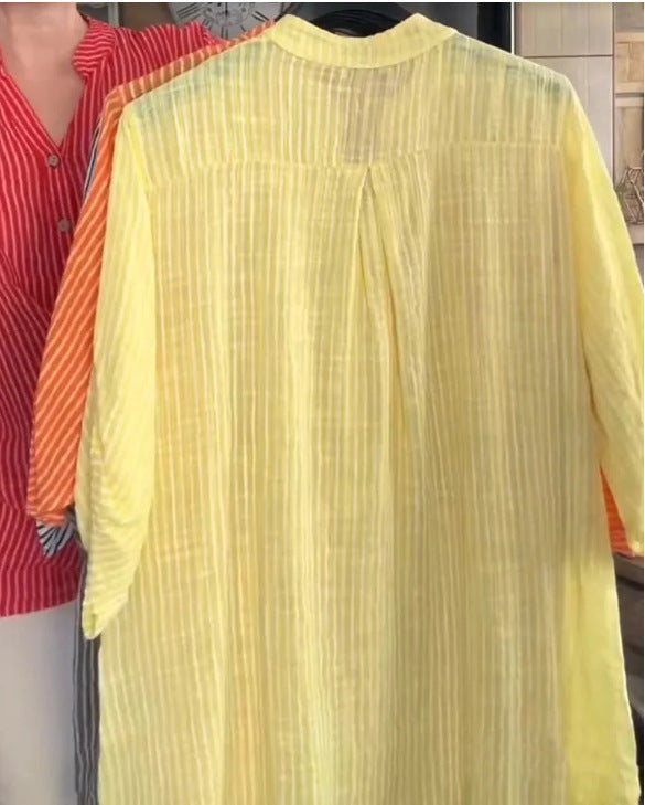 Damen lässige Bluse mit Knopfleiste und Streifenmuster Heidi-Mode