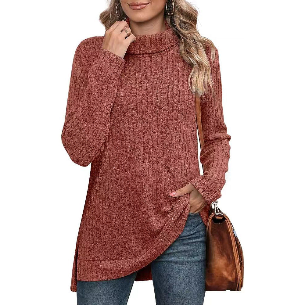 Damen lässiger Rollkragenpullover mit strukturiertem Design und asymmetrischem Saum Heidi-Mode