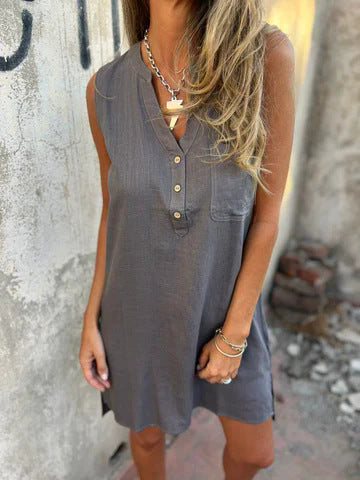 Damen Leichtes Sommerkleid mit Knopfdetails und seitlichen Schlitzen Heidi-Mode