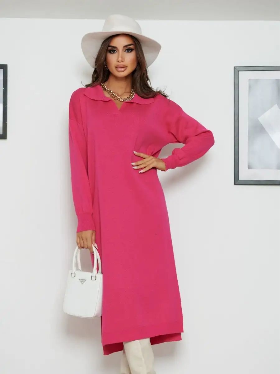 Damen legere Strickkleid mit klassischem Ausschnitt und eleganten Ärmelabschlüssen Heidi-Mode