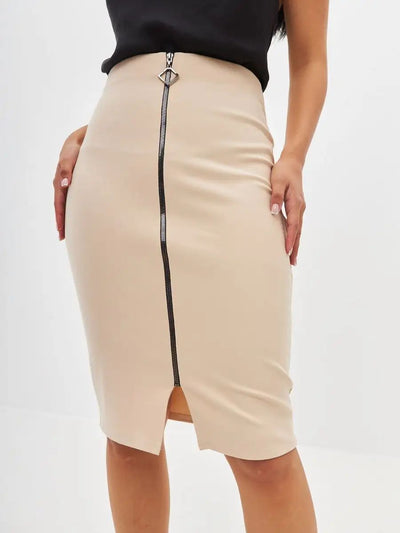 Damen figurbetonter Rock mit Reißverschlussdetails und hohem Bund Heidi-Mode