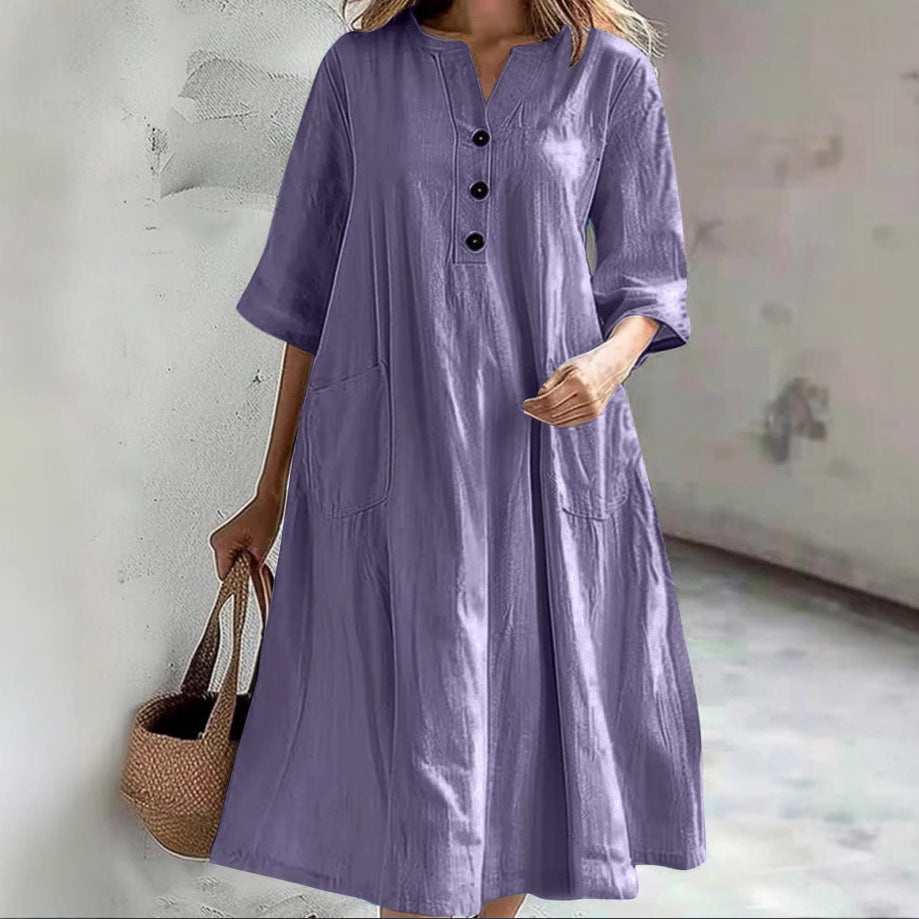 Damen Maxi-Kleid mit Knopfleiste und praktischen Eingrifftaschen Heidi-Mode