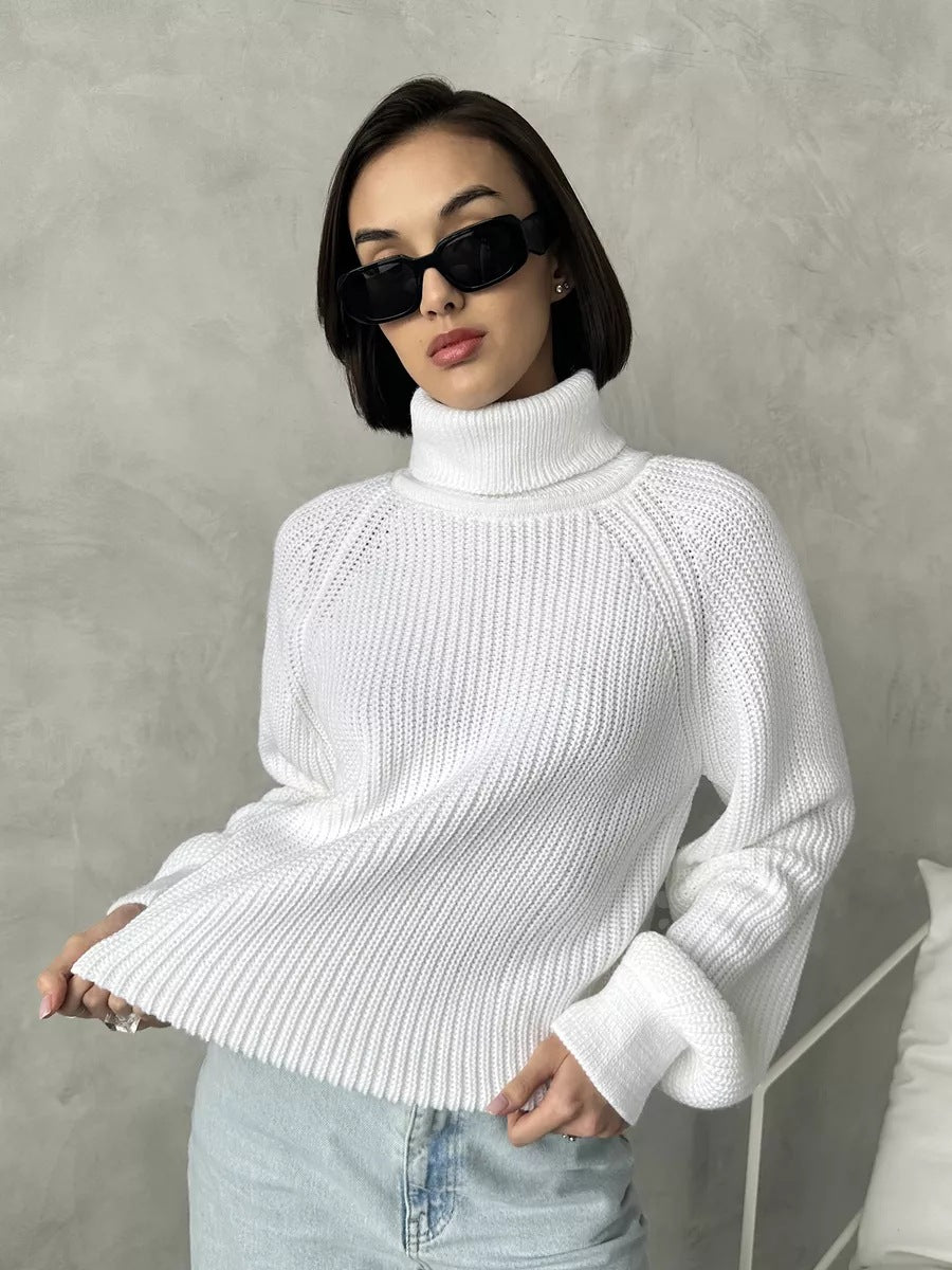 Damen Strickpullover mit hohem Kragen von Heidi-Mode