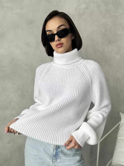 Damen Strickpullover mit hohem Kragen von Heidi-Mode