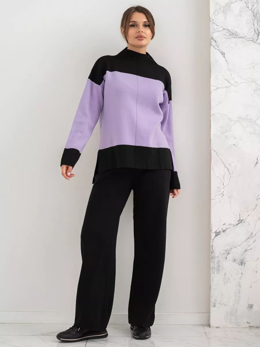 Damen kuscheliges Strick-Ensemble mit hohem Kragen und weitem Schnitt Heidi-Mode