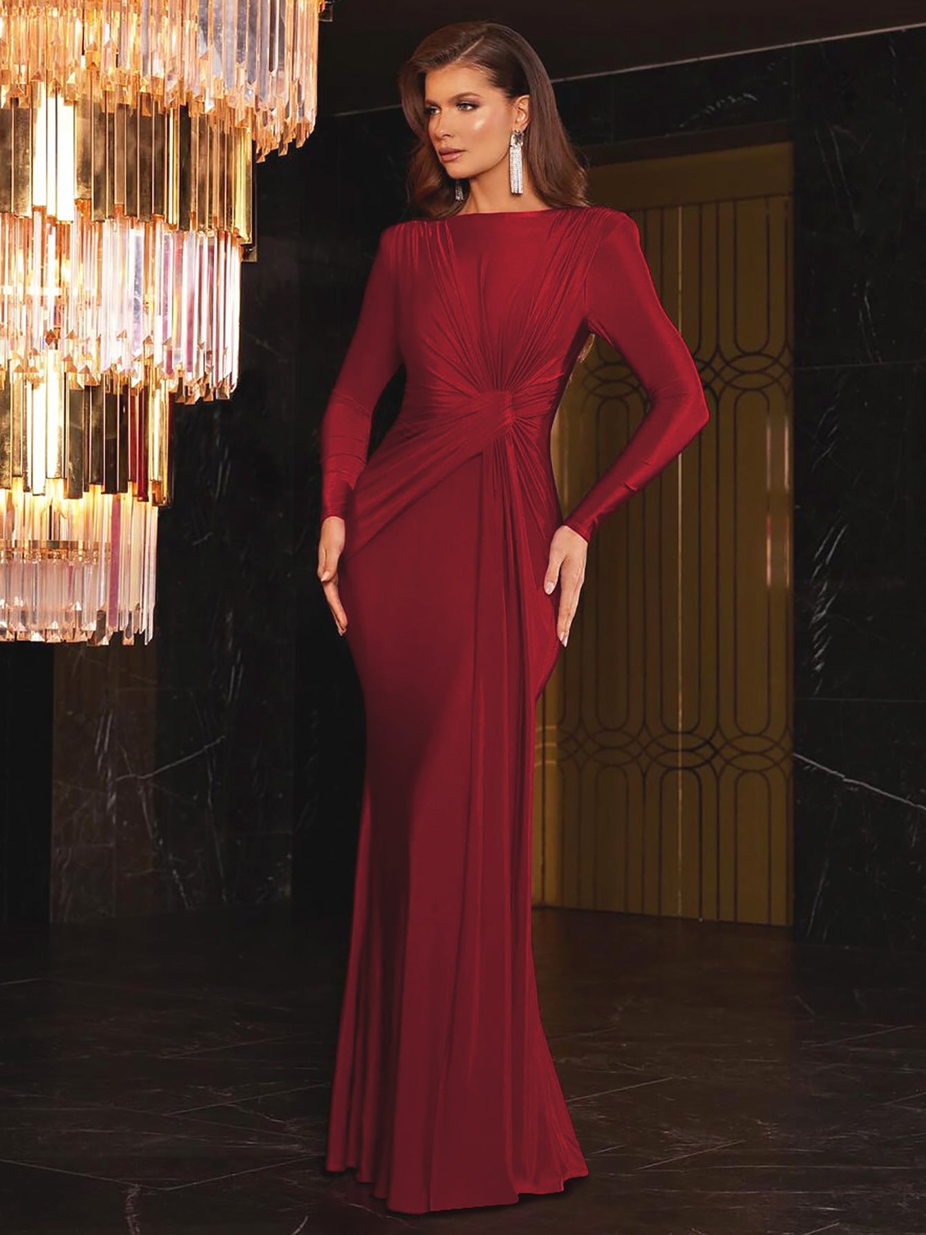Damen Elegantes Maxikleid mit raffiniertem Wickeldesign und langen Ärmeln Heidi-Mode