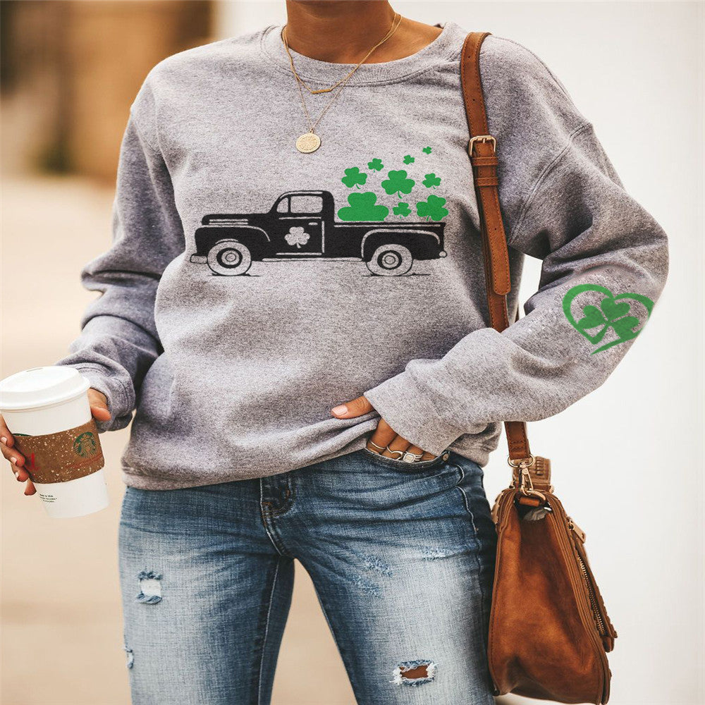 Damen lässiger Sweatshirt mit exklusivem Kleeblatt-Design Heidi-Mode