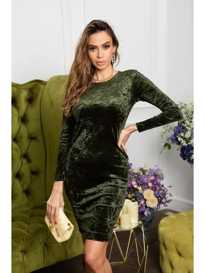 Damen Samt-Midikleid mit eleganter Silhouette und langen Ärmeln Heidi-Mode