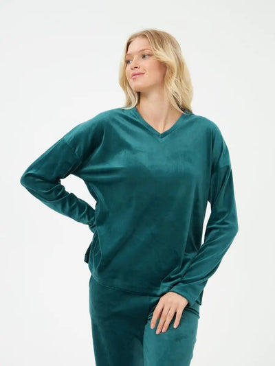 Damen Kuscheliges Lounge-Set mit V-Ausschnitt und weitem Bein Heidi-Mode