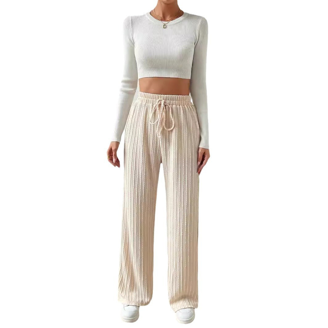 Damen lässiges Lounge-Set mit dehnbarem Crop-Top und weichen Palazzo-Hosen Heidi-Mode