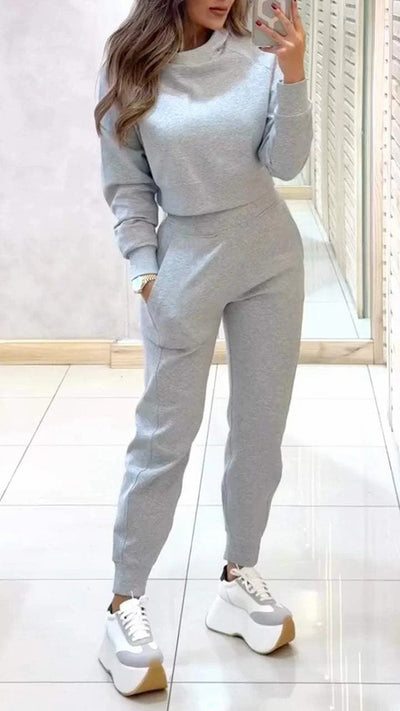 Damen lässiges Sweatshirt-Set mit hochgeschlossenem Kragen und elastischen Bündchen Heidi-Mode