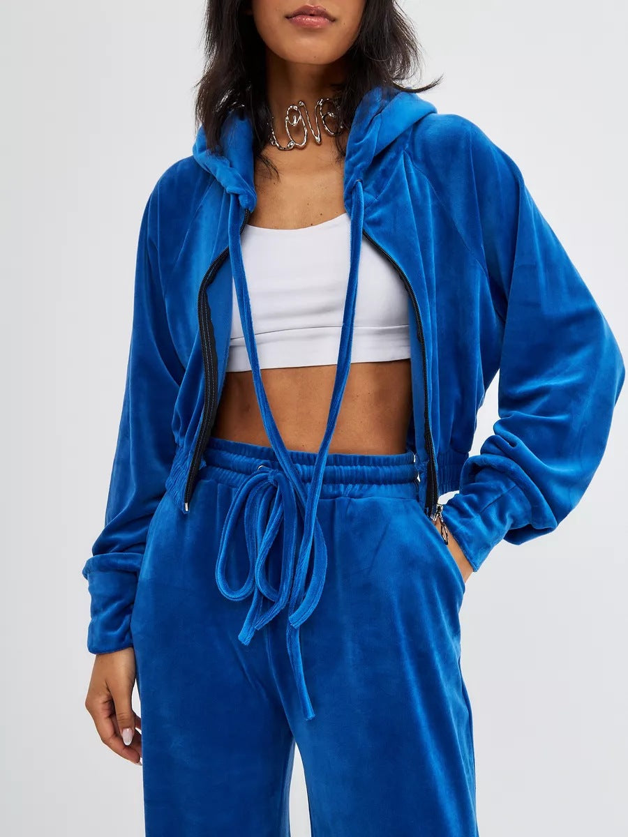 Damen Freizeit-Veloursset mit tailliertem Hoodie und geräumiger Hose Heidi-Mode