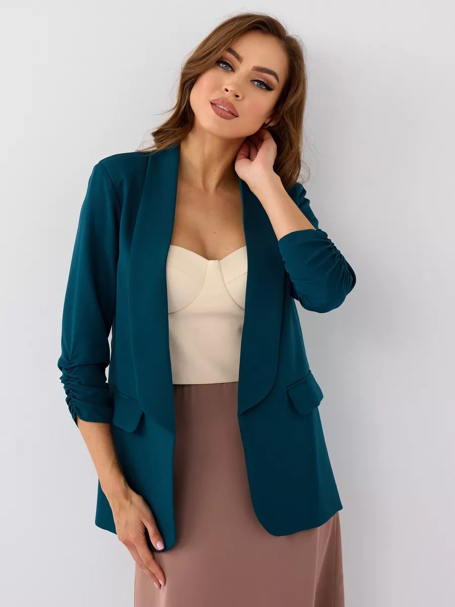 Damen eleganter Blazer mit raffinierten Rüschendetails und schmalem Schnitt Heidi-Mode