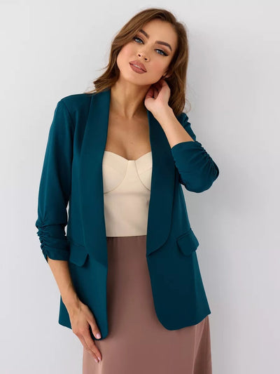 Damen eleganter Blazer mit raffinierten Rüschendetails und schmalem Schnitt Heidi-Mode