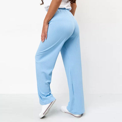 Damen weite, gestreifte Baumwollhose mit elastischem Bund und lässigem Schnitt Heidi-Mode