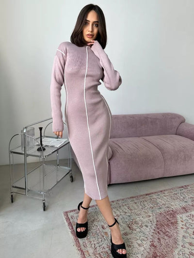 Damen elegantes Strickkleid mit sportlichem Reißverschluss und schmeichelndem Schnitt Heidi-Mode