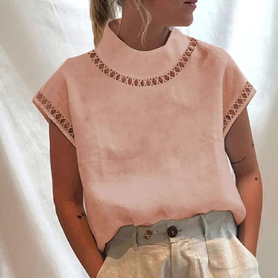 Damen Modisches Oberteil mit Spitzenakzenten und hohem Kragen Heidi-Mode