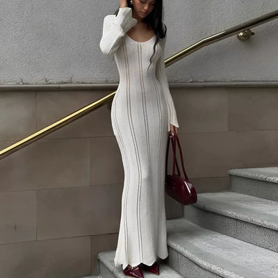 Damen Strickkleid mit tiefem V-Ausschnitt und weitem Arm Heidi-Mode