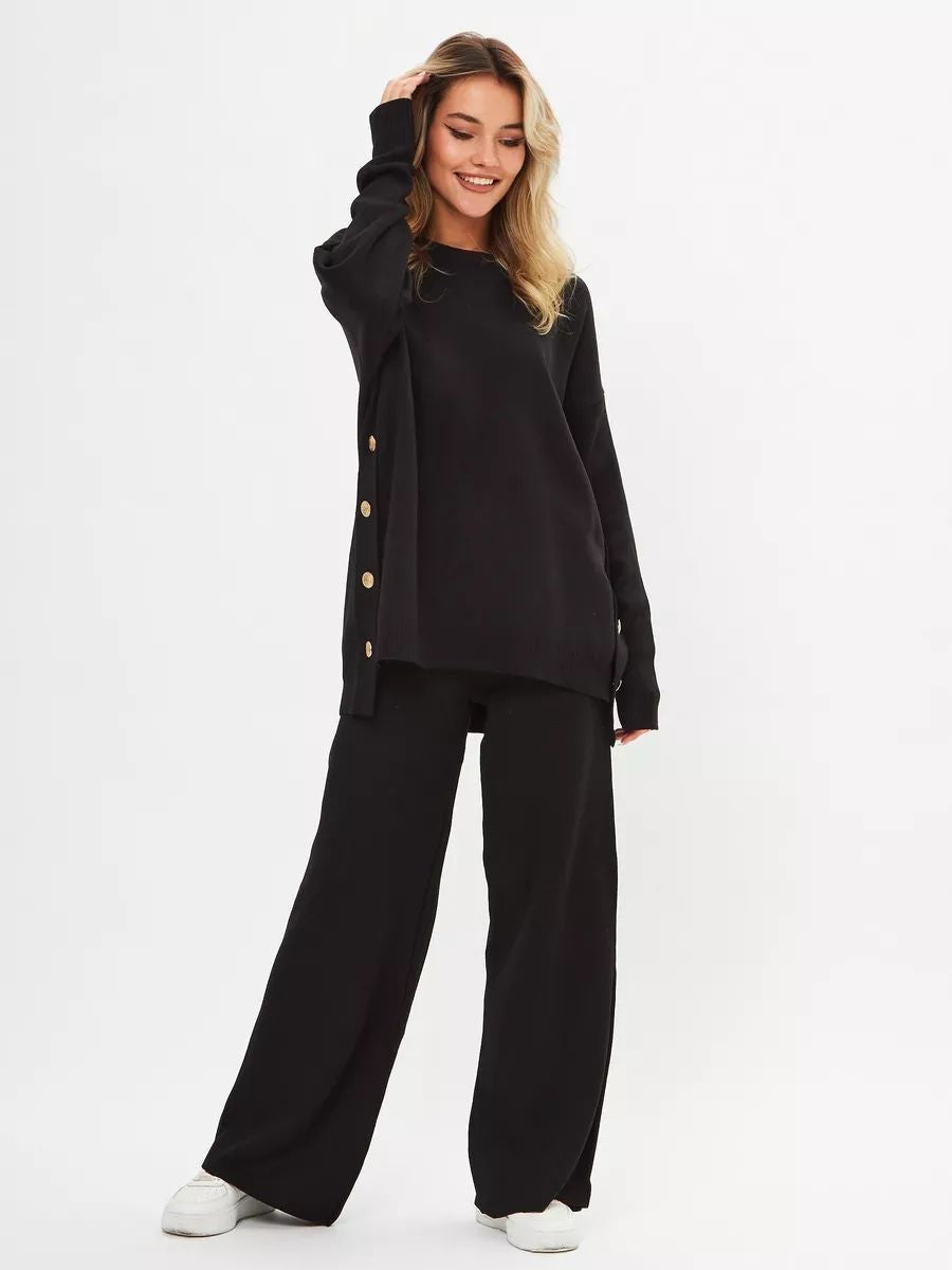 Damen lässiges Strickset mit weitem Schnitt und Knopfdetails Heidi-Mode