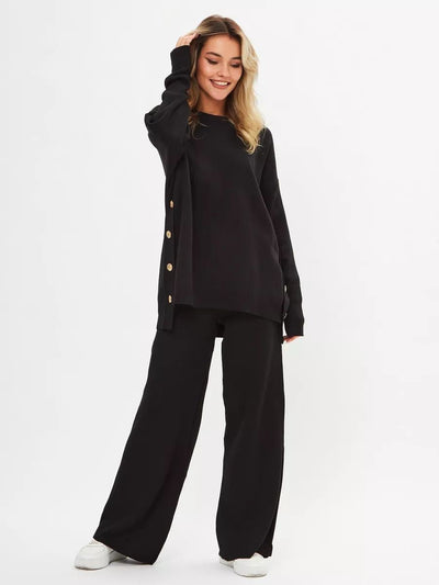 Damen lässiges Strickset mit weitem Schnitt und Knopfdetails Heidi-Mode