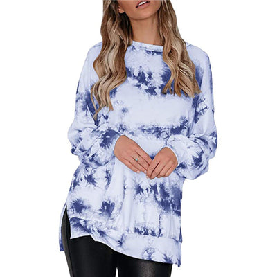 Damen lässiges Sweatshirt mit modernem Tie-Dye-Muster und asymmetrischem Saum Heidi-Mode