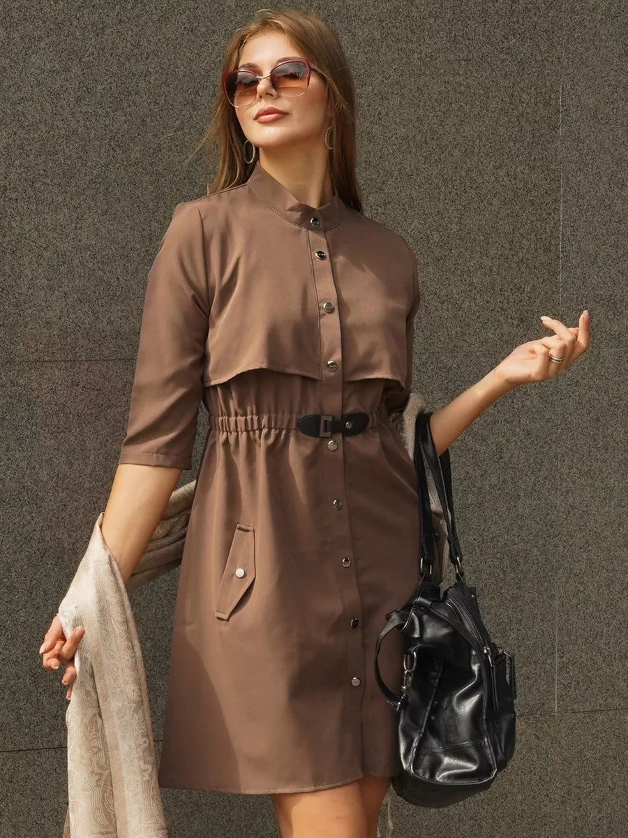 Damen Hemdblusenkleid mit Gürteldesign und praktischen Taschen Heidi-Mode