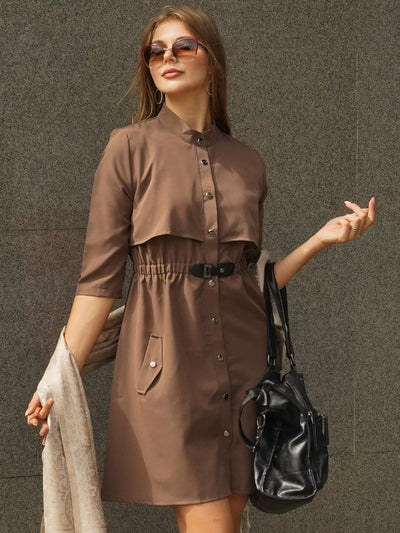 Damen Hemdblusenkleid mit Gürteldesign und praktischen Taschen Heidi-Mode