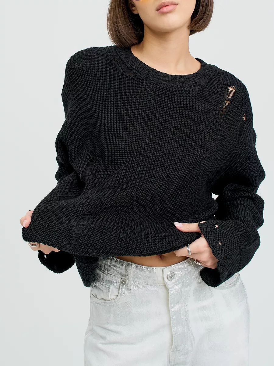 Damen lässiger Strickpullover mit angesagtem Waffelmuster und modischen Cut-Out-Verzierungen Heidi-Mode