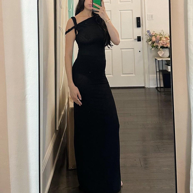 Damen figurbetontes Maxikleid mit asymmetrischen Trägern und elegantem Schnitt Heidi-Mode