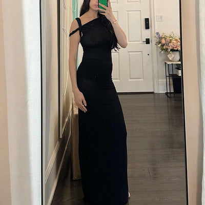 Damen figurbetontes Maxikleid mit asymmetrischen Trägern und elegantem Schnitt Heidi-Mode