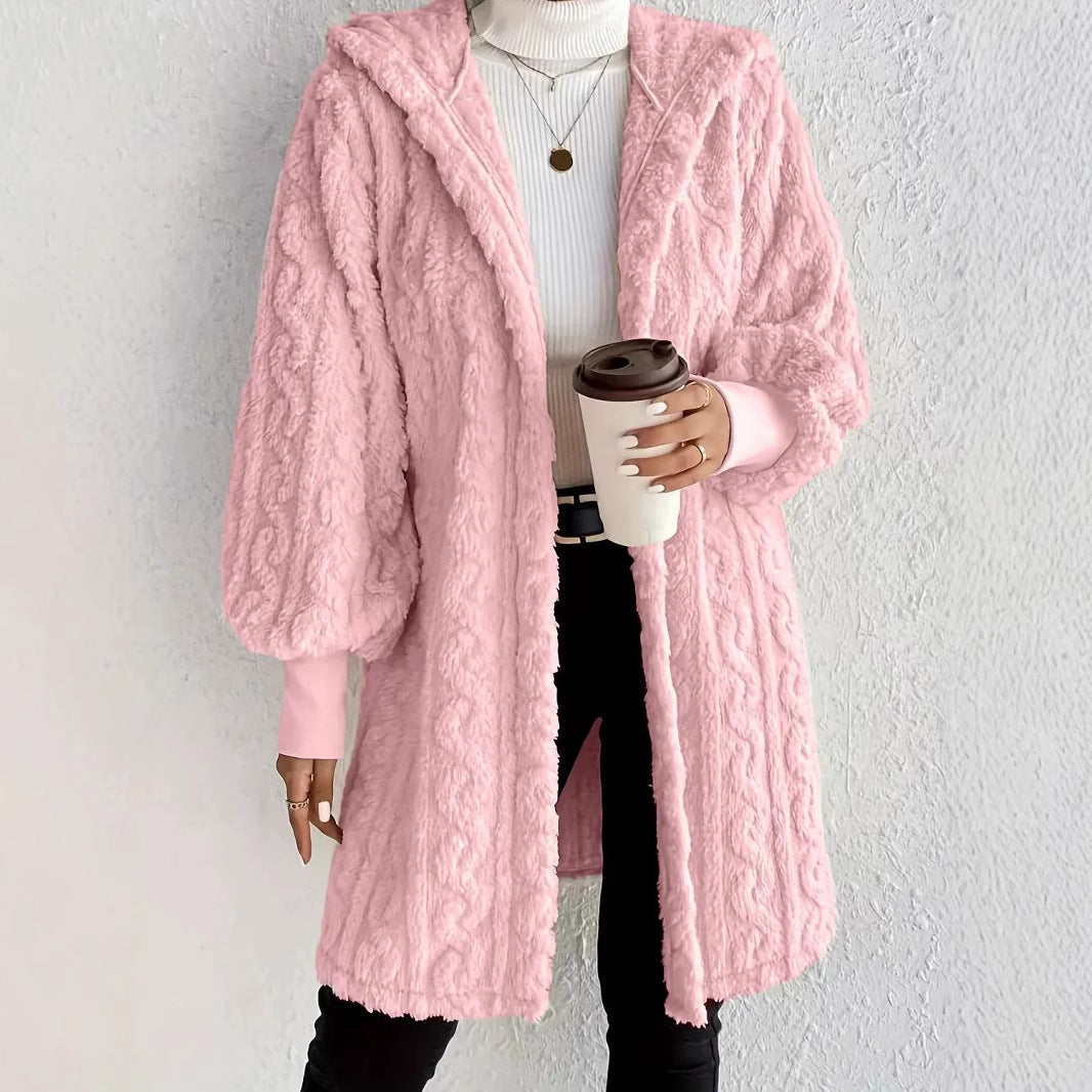 Damen lässige Kapuzenjacke aus strapazierfähigem Fleece mit voluminösen Ärmeln Heidi-Mode