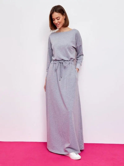 Damen Maxikleid mit lässigem Schnitt und Taillenzug Heidi-Mode