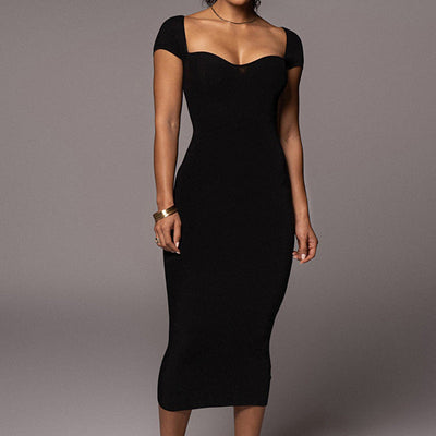 Damen figurbetontes Maxikleid mit schulterfreiem Design und Rippstruktur Heidi-Mode